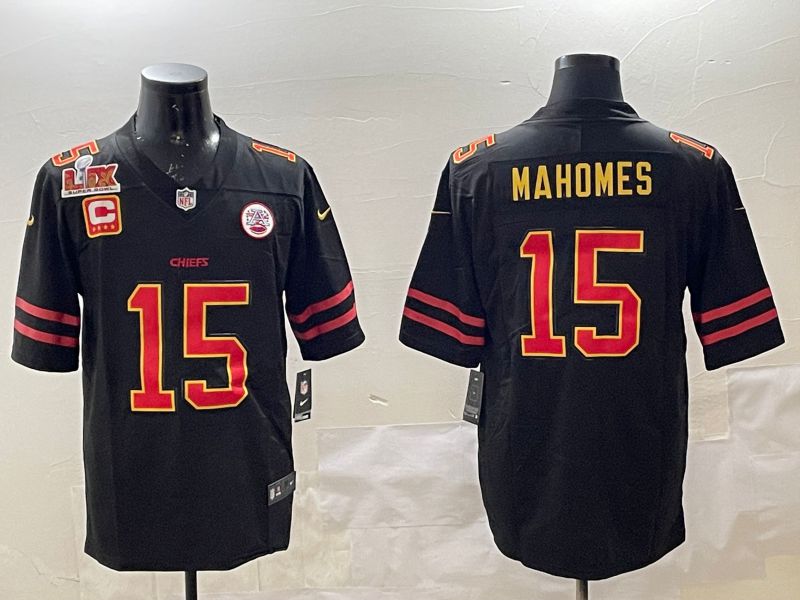 Men Kansas City Chiefs 15 Mahomes Black 2025 Nike Vapor Limited NFL Jersey style 17